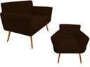 Ver imagem 1 de Kit Namoradeira + 1 Poltrona Decorativa Sabrina Suede Marrom Pés Madeira Mz Decor