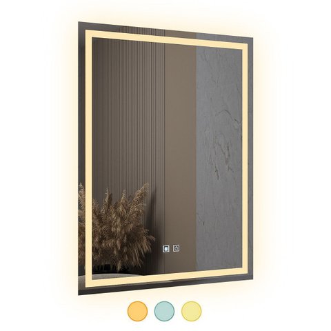 Espelho Led 3 Cores Retangular Banheiro Dual Touch C/ Desembaçador - 80cmx60cm 110v/220v