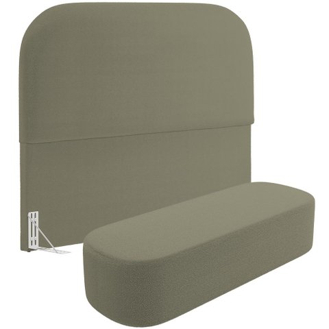 Cabeceira Cama Box Casal 195cm Lanna com Puff Recamier Doha W01 Bouclê Oliva - Lyam Decor