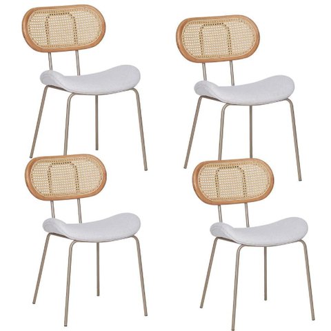 Cadeiras de Jantar Estofadas C/ Encosto em Tela 4 Unidades Cor:nude com Champagne