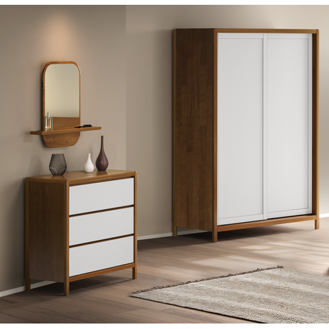Cômoda para Quarto 3 Gavetas Modena Marrom/Amêndoa/Branco