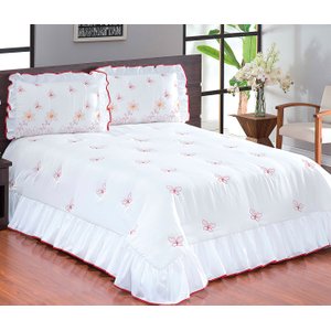 Cobre Leito Queen Safira Microfibra 3 peças Branco Lilly Home Enxovais Cobre leito Safira