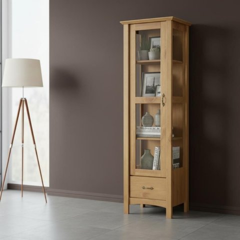 Cristaleira de Vidro 1 Porta com Gaveta em Madeira Maciça