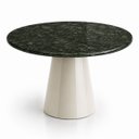 Ver imagem 1 de Mesa de Jantar Cone Redondo 120 cm Tampo Mármore Verde Guatemala Base Laca Off White