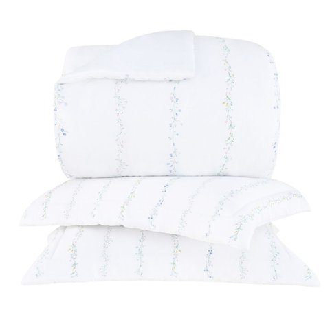 Kit Colcha Queen Size Vision Blue Daisy 3 Peças 270 Fios Cetim 100% Algodão Buddemeyer