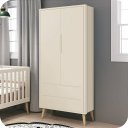 Ver imagem 1 de Guarda Roupa Infantil 2 Portas e 2 Gavetas Retrô Areia Theo Madeira Natural