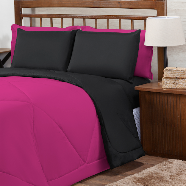Ver imagem 3 de Kit Edredom Casal Queen 3 Peças Margarida Cama Box:pink e Preto