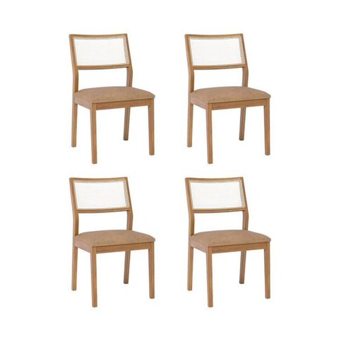 Kit 4 Cadeiras para Sala de Jantar Estofadas Bella Marrom/Madeira/Kaki
