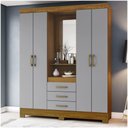 Ver imagem 1 de Guarda Roupa Casal Espelho 04 Portas 03 Gavetas B24 Briz Nature Cinza