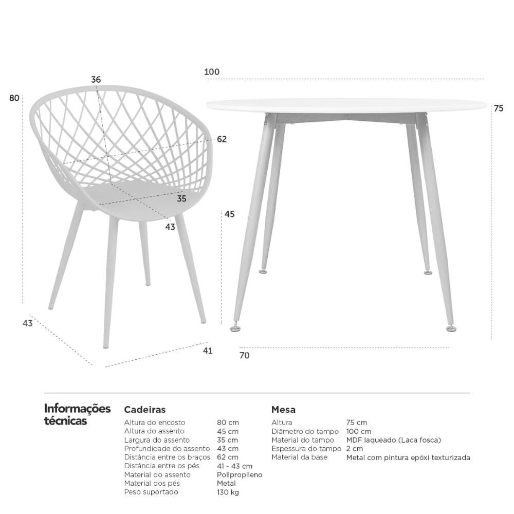 Mesa de jantar redonda 100 cm preto + 4 cadeiras Clarice Nest Turquesa - 8