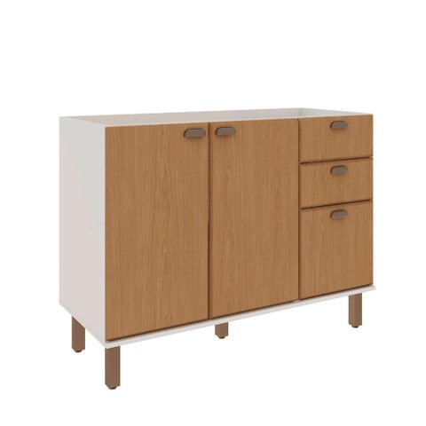 Balcão de Cozinha 120CM100% MDF com 2 Portas e 3 Gavetas Cor:Branco Fosco/ Teka Soho