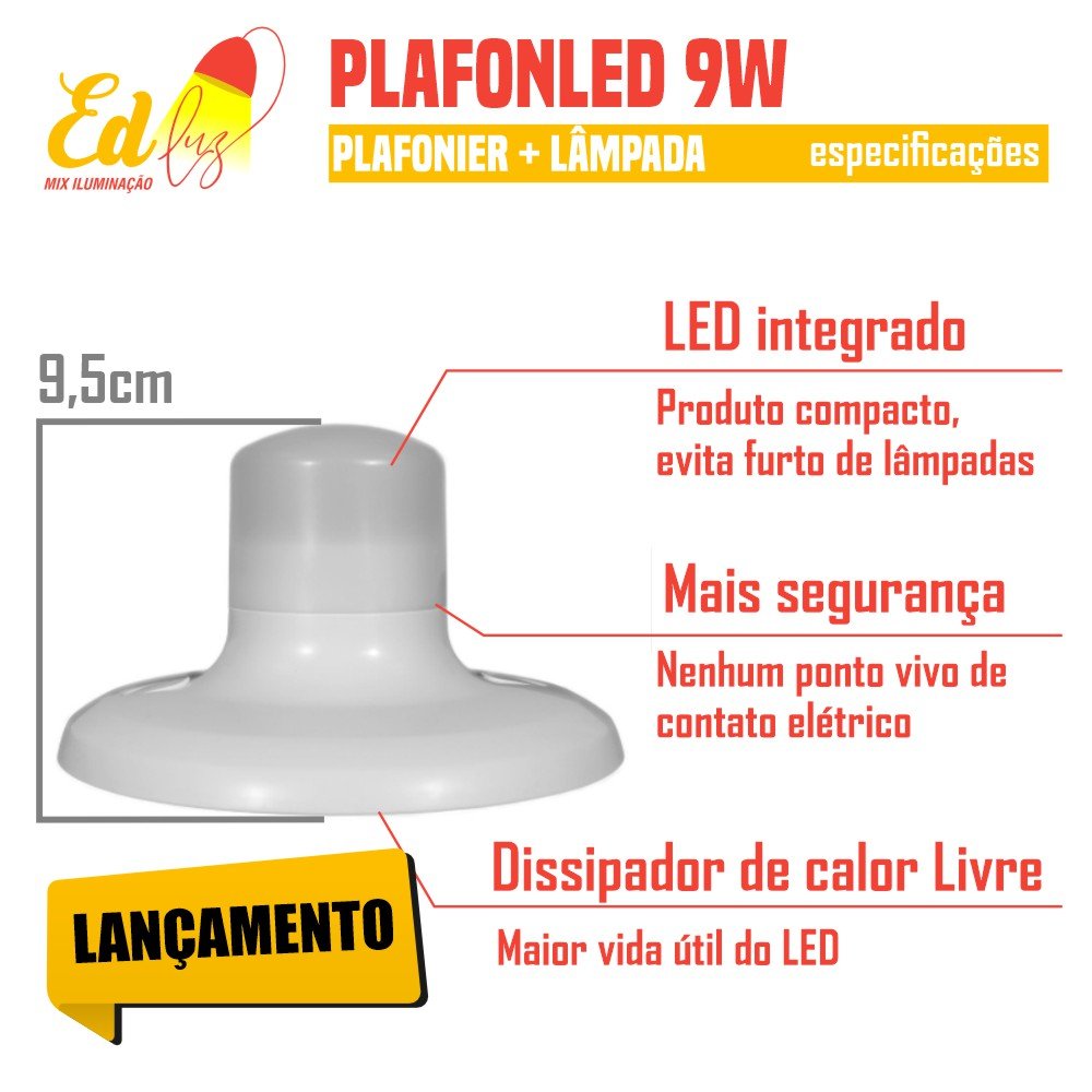 Lustre Plafon Sobrepor Redondo com Lâmpada Led - 3