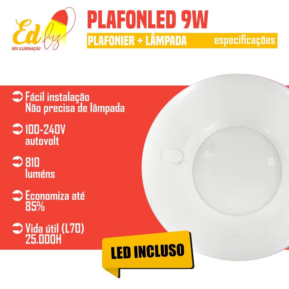 Lustre Plafon Sobrepor Redondo com Lâmpada Led - 2