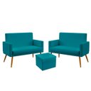 Ver imagem 1 de Kit 2 Poltronas Namoradeira Vega com Rodapé e Puff Solar Suede Azul Turquesa Aradecor