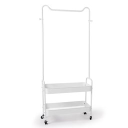 Arara de Roupas Multiuso com 2 Prateleiras e Rodízios em Ferro - Branco - 1