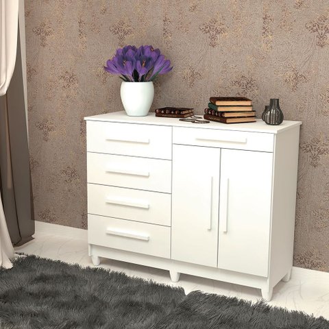 Cômoda Sapateira Sirius Branca 2 Portas e 5 Gavetas - Vila Rica Branco