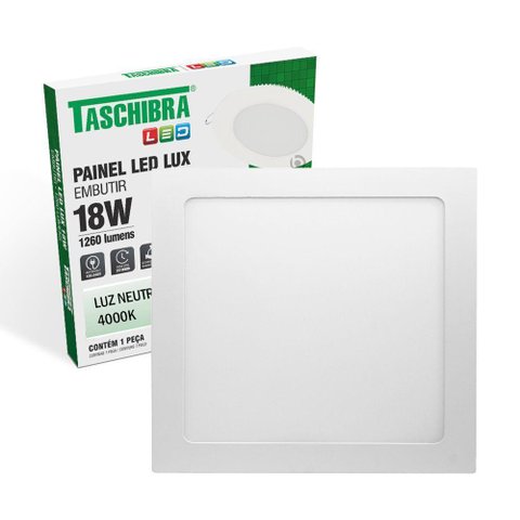 Painel de Led Quadrado Embutir 18w Bivolt Taschibra 4000k Luz Neutra