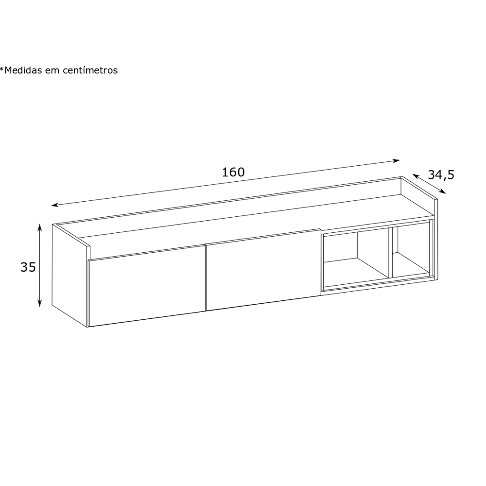 Rack para TV 160cm 02 Portas 02 Nichos Rak2037-Brme Estilare Branco - 2