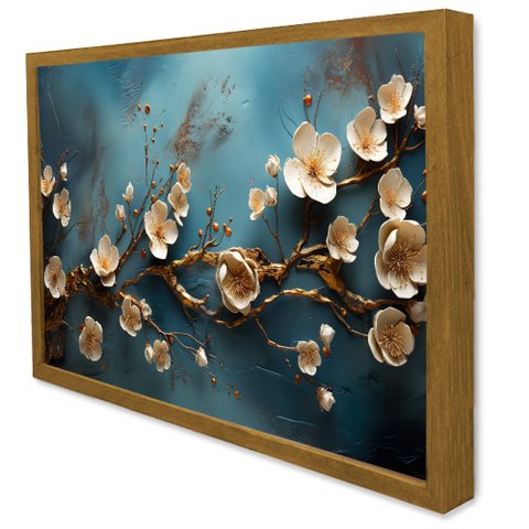 Quadro Decorativo Caixa Floral Luxo Hortências Tacolado Moldura Caixa 3cm Freijó com Vidro 80 X 120c