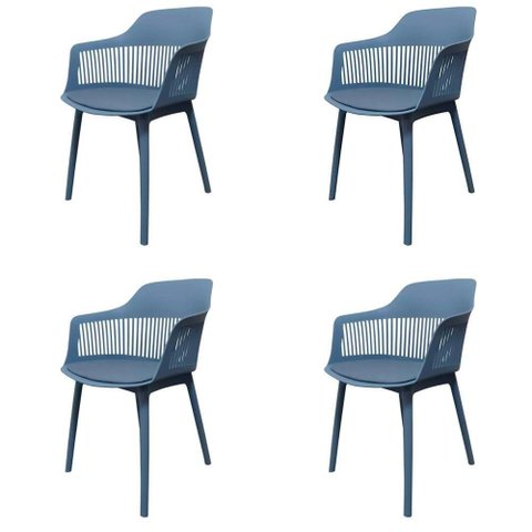 Kit 4 Cadeiras Montreal Marcela Fratini Almofada em Pu Estrutura em Polipropileno Azul