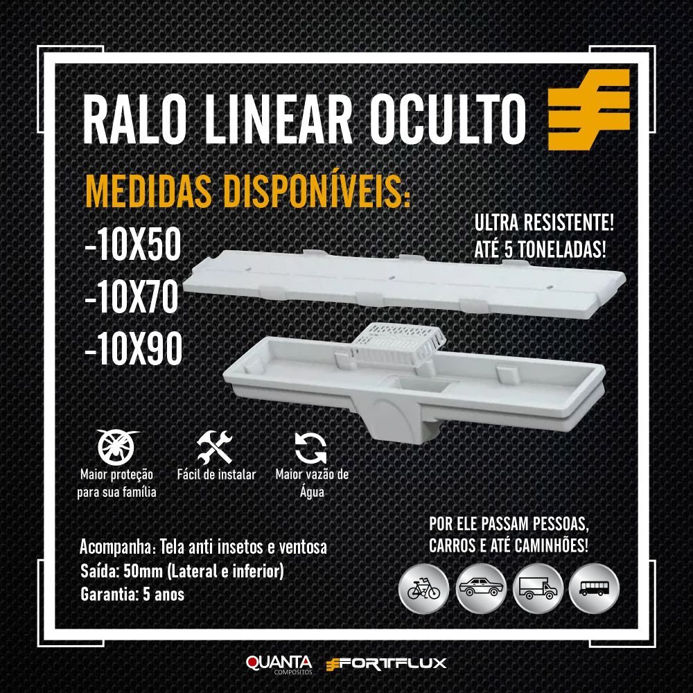 Ralo Linear Oculto Invisível 10x90 Fortflux/ Quanta Compositos - 5