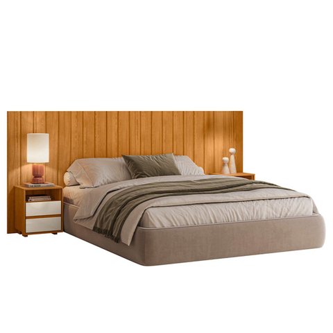 Cabeceira de Cama Extensível com Mesa de Cabeceira Mdf Fiori Cinamomo/off White