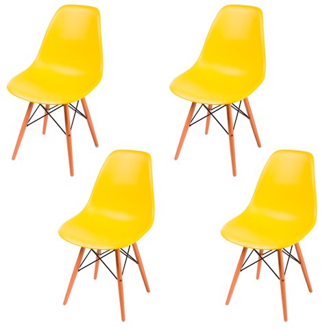 Kit 4 Cadeiras Eames Eifell 130pp Cor:amarelo Amarelo