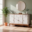 Ver imagem 2 de Balcão Linz 4 Portas 3 Gavetas Pés Luis Xv 99 X 175 X 45 Cm (a X L X P) - Cor Offwhite/imbuia