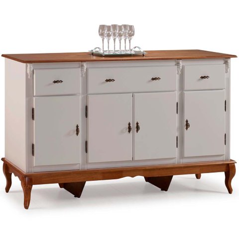 Balcão Linz 4 Portas 3 Gavetas Pés Luis Xv 99 X 175 X 45 Cm (a X L X P) - Cor Offwhite/imbuia