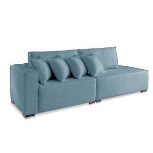 Sofá 2 3 4 Lugares Modulado Chaise Almofada Solta Molas Isa Be Linho Azul 2,5m