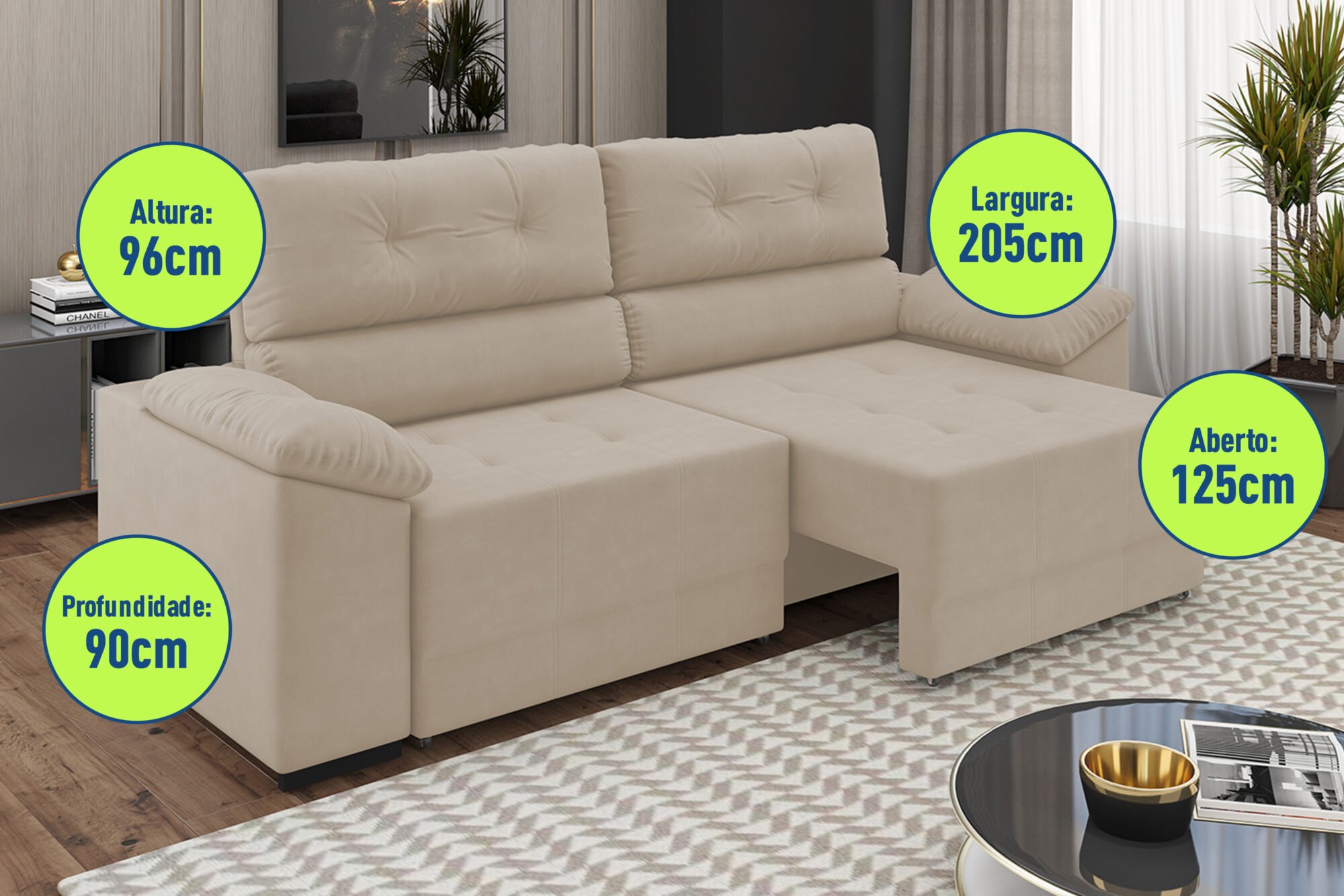 Sofá Amazonas Retrátil/Reclinável 3 Lugares Suede Capuccino XFlex