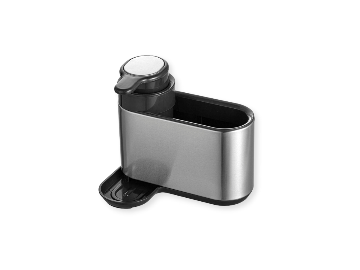 DISPENSER DOSADOR DETERGENTE E ORGANIZADOR PIA AÇO ESCOVADO:Cinza e Preto - 1