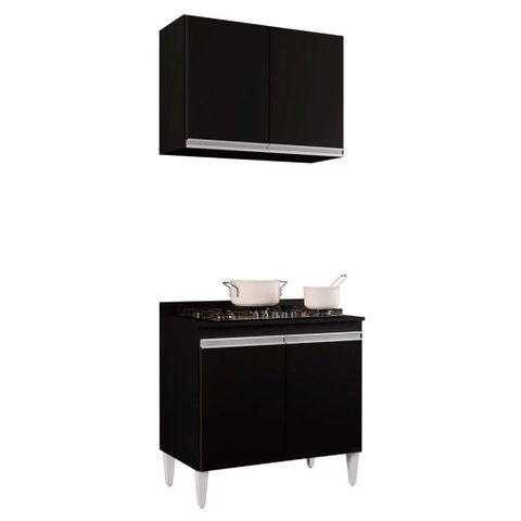 Kit Armário Aéreo e Balcão para Cooktop de Cozinha 02 Portas Diana 80 cm - D’Rossi Preto