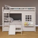 Ver imagem 1 de Beliche Infantil com Janela Gavetas e Escorregador Madeira Maciça Branco Housin