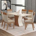 Ver imagem 1 de Conjunto Sala de Jantar Layla Majestic 6 Lugares Tampo MDF Cadeiras Estofadas Caramelo e Creme 160cm
