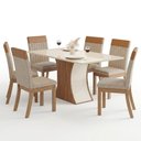 Ver imagem 2 de Conjunto Sala de Jantar Layla Majestic 6 Lugares Tampo MDF Cadeiras Estofadas Caramelo e Creme 160cm