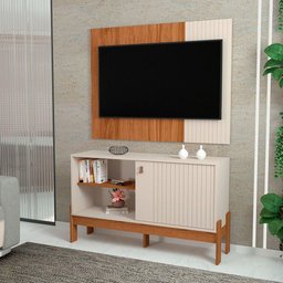 Painel para Tv Ate 42° 120cm e Bancada Mobler Wood:cinamomo Mel / Off White - 2
