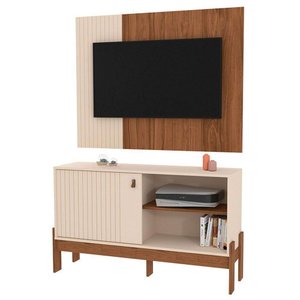 Painel para Tv Ate 42° 120cm e Bancada Mobler Wood:cinamomo Mel / Off White