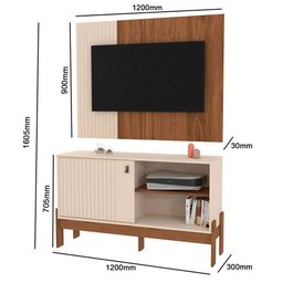 Painel para Tv Ate 42° 120cm e Bancada Mobler Wood:cinamomo Mel / Off White - 4