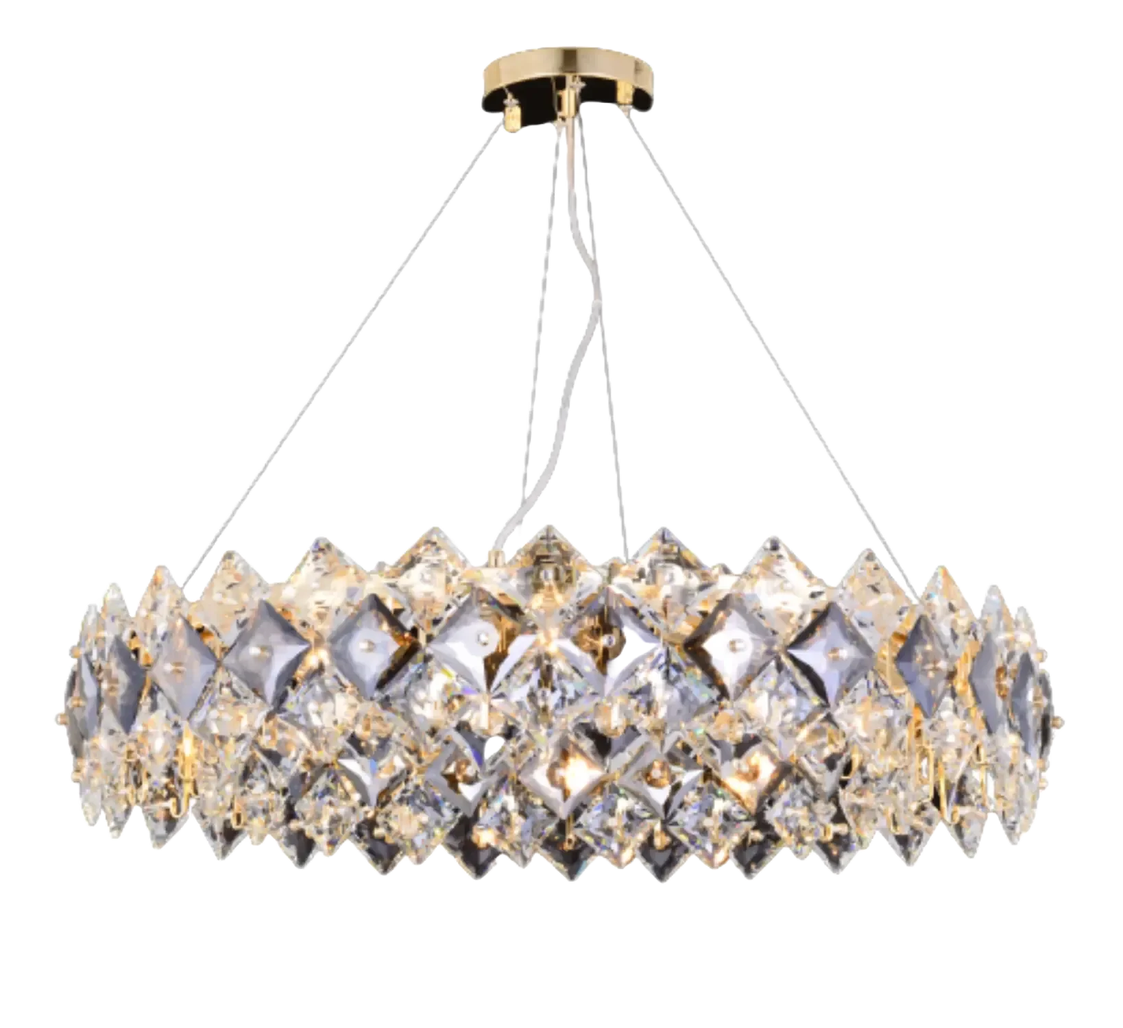 Ver imagem 1 de Pendente/lustre Ø88x17cm Monaco Metal Dourado com Cristais Transparentes 12 Lâmpadas E14 Tupiara