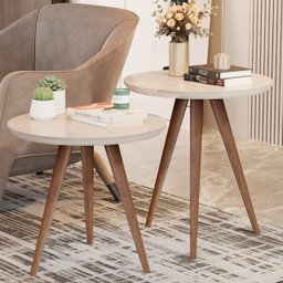 Conjunto de Mesa Lateral Star com Pés Palitos Estilo Retrô para Decoração da Sala – Jm3 Móveis:off W - 2
