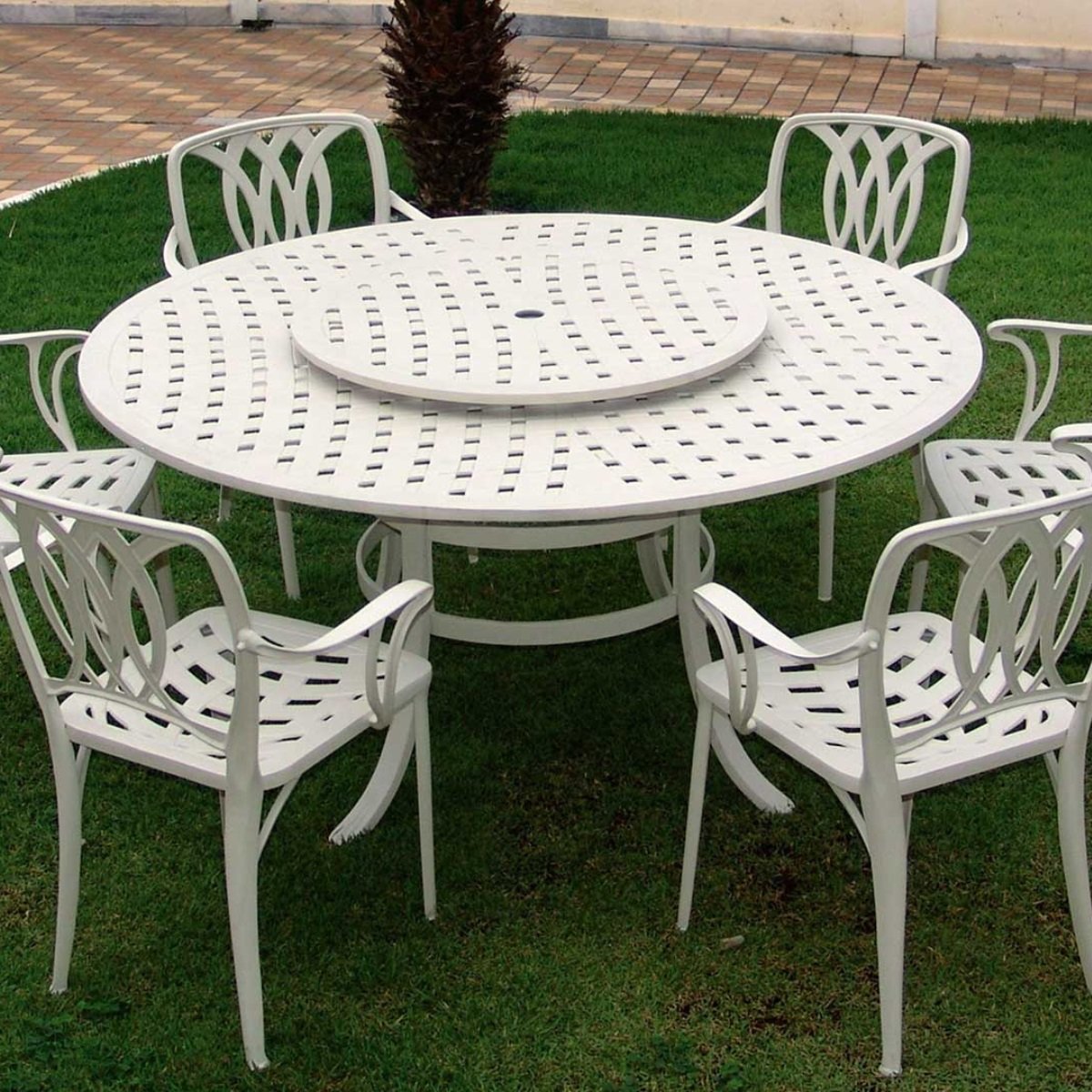 Conjunto de Jardim Piscina com Mesa Giratória e 6 Cadeiras Jantar Modelo Fênix Aluminio - 2