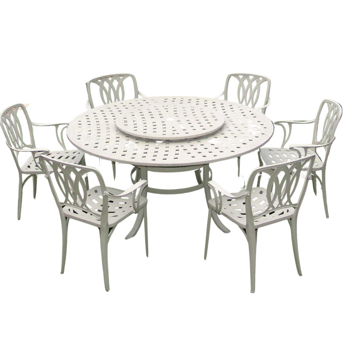 Conjunto de Jardim Piscina com Mesa Giratória e 6 Cadeiras Jantar Modelo Fênix Aluminio