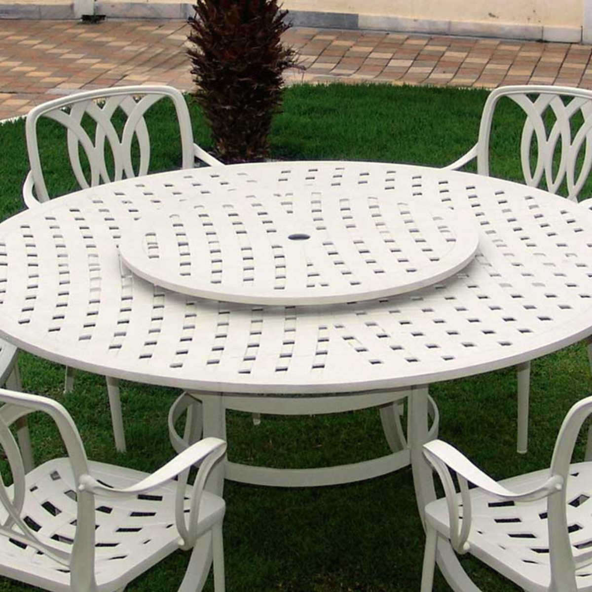Conjunto de Jardim Piscina com Mesa Giratória e 6 Cadeiras Jantar Modelo Fênix Aluminio - 4