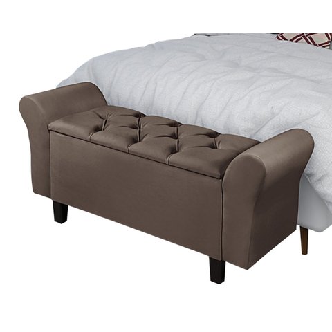 Recamier Baú 1,50m Lara Premium para Cama Casal Estilo Decorativo Closet Estofado Cor Marrom