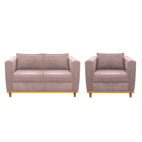 Kit Sofá 2 Lugares e Poltrona Europa Linho ADJ Decor - Rosê