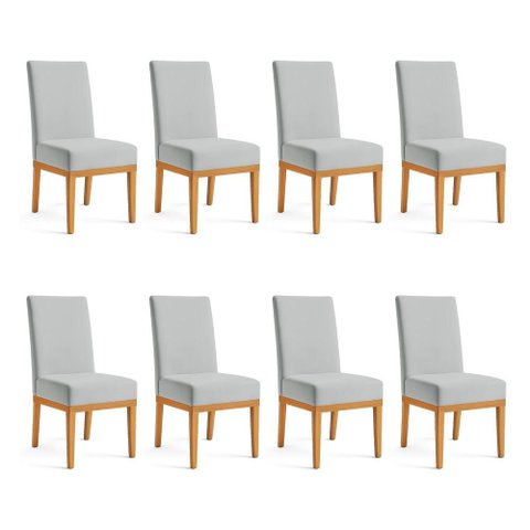 Kit 8 Cadeiras de Jantar Brisa Suede Cinza Base de Madeira - Pallazio
