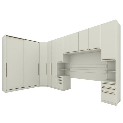 Quarto Modulado Casal Seletto 6 Peças com 2 Portas Deslizantes Areia - Móveis Henn