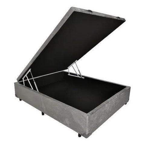 Cama Box Baú Casal Blindado com Pistão a Gás:suede Cinza/casal
