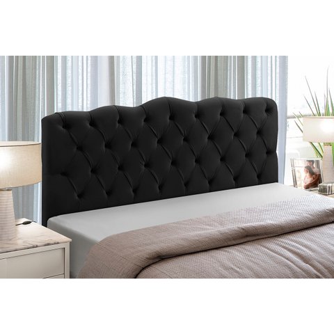 Cabeceira de Cama Box Madeira Estofada Casal Atena:preto